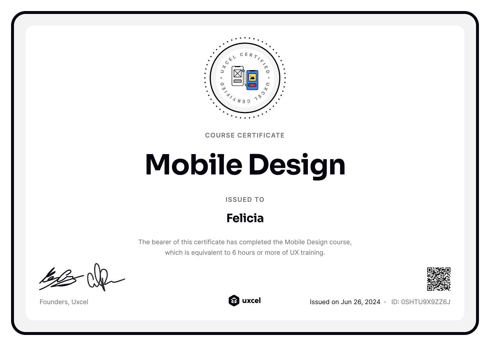 Felicia's certificate